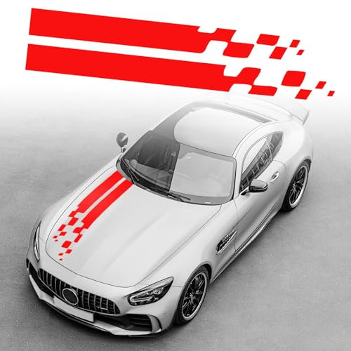 Adesivo a Strisce per Cofano, Auto da Corsa per carrozzeria a Strisce Laterali Gonna per Tetto Adesivo per paraurti Vinile per Decorazioni modificate per Tutte Le Auto SUV Camion, Rosso