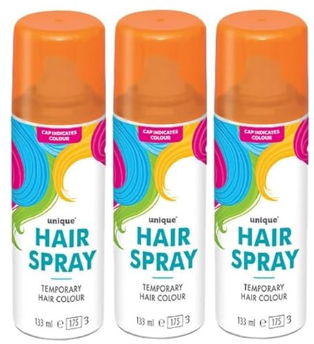 Temporary Hair Color Spray Wash Out Washable Party Fancy Dress Up Accessories Party Halloween Hairspray 133ml (Orange HairSpray, 3)