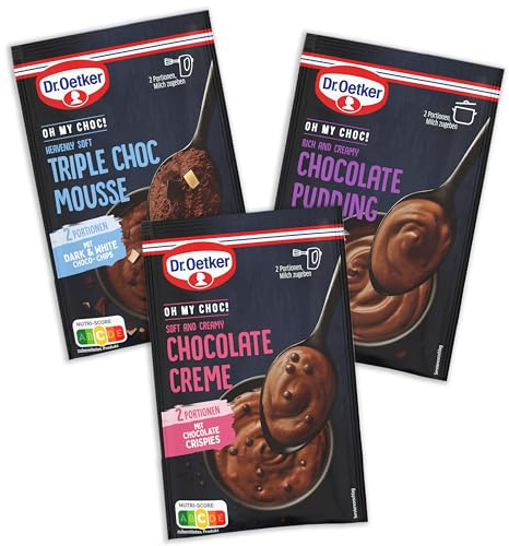 Dr. Oetker OH MY CHOC! 15er Probier-Set, 5 x Chocolate Creme, 5 x Chocolate Pudding, 5 x Triple Choc Mousse, Dessertpulver für Schoko-Creme, Schoko-Pudding und Schokoladenmousse