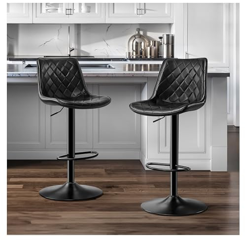 STOOLINK Tabouret Bar Lot de 2, Chaise de Bar en Cuir Microfibre, Tabourets Bar Reglable en Hauteur, Siège Bar Pivotant sur 360°, Chaise Bar avec Repose-Pieds pour Comptoir, Bar-Noir