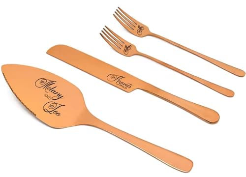 Personalisierte Hochzeitstorte Messer Set, Graviert Kuchen Messer Server Mit Namen/Datum, Benutzerdefinierte Namen Edelstahl Kuchen Schneiden Für Hochzeit, Brautdusche, Weihnachten, Geburtstag(Rose Go