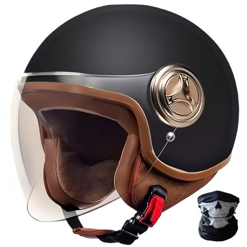 STRTG 3/4 Retro-Motorradhelm,Rollerhelm Mit Visier,ECE-Zugelassener Retro-Jet-Helm Für Damen Und Herren,Moped,Motorrad Für Vespa, ATV, Moped 3