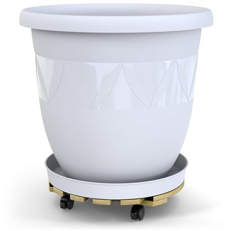 Plastard Pflanzroller mit Capri Blumentopf Ø 40 cm mit Untersetzer Weiß, Witterungsbeständig, Kunststoff-Pflanzkübel für Innen & Außen, Rollen mit Feststellfunktion