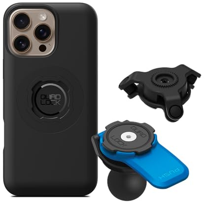 Quad Lock Support Téléphone pour Motocyclette avec Adaptateur Boule 1 pour RAM Mounts et Amortisseur de Vibrations avec Coque MAG pour iPhone 16 Pro Max