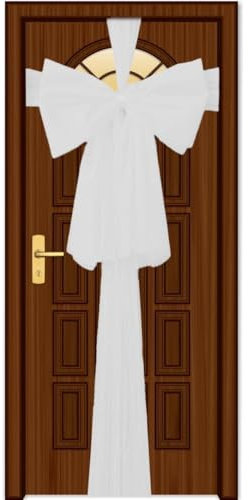 SHATCHI Christmas White 9m Giant Bow Cover-Front Door Xmas Wedding, Baby Shower Outside Home Decor, Organza, Pack of 1