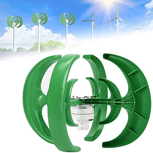 Aerogenerador 3000W Generador Viento,Turbina Eólica Vertical Kit con Controlador 5 Cuchillas Ajuste Automático De Dirección Viento,Para Barcos Terrazas Cabañas O Hogar,Green-24V
