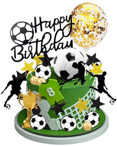 28PCS Football Cake Topper CHUNLINLAODA-Football Cupcake Topper Football Cake Decorations Football Party Decorations for Kids Boys Men Sports Theme Birthday Football Party Supplies (Black)