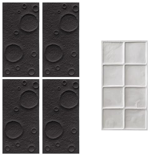 Oracra Panneau Mural 4PCS Brique Texturée Panneaux Muraux Aspect Pierre de Lune, Intérieur Extérieur PU 3D Panneau Mural Decoratif, Panneau de Cloison Moderne Imperméable à l'eau, Fond D'écran(Black)