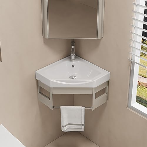 Hynbdes Évier en céramique lavabo de salle de bain mural, lavabo d'angle en céramique pour petits espaces, lavabo de salle de bain, pour cuisine, toilettes, salle de bain, caravane Kaki-38 * 38