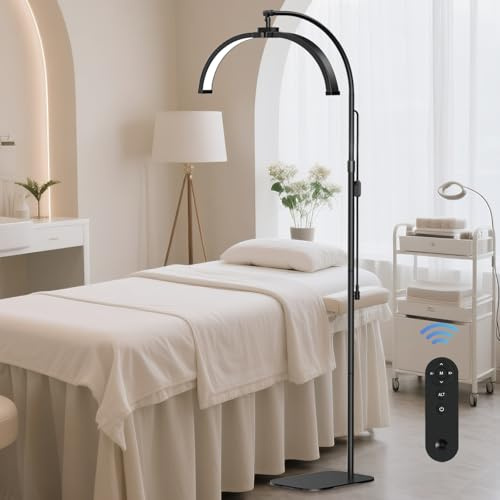 SMOCTAR Halbmond Lampe Stehlampe LED, Wimpern Lampe für Wimpernverlängerungen mit Telefonhalterung & Fernbedienung, Dimmbar Faltbare Nagellampe für Beauty, Tattoo, Kosmetik – Schwarz2