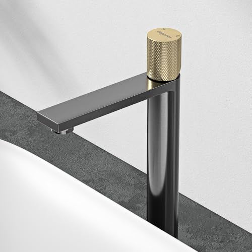 Mai & Mai Wasserhahn Bad 28,9cm hoch, Waschtischarmatur Grau | Einhebelmischer Mischbatterie Bad Armatur aus Edelstahl mit Wassersparfunktion, DIN-Anschlüsse Fino-01