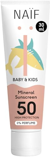 Naïf Crema solare minerale - per Neonati e Bambini - Protezione elevata - Resistente all'acqua - Vegano - Senza profumo - SPF50-30ml