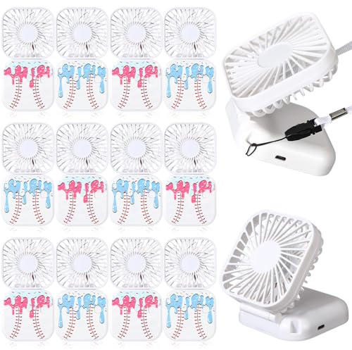 Retisee 12 Pcs Ice Cream Drip Baseball Mini Portable Handheld Fans 3 Speed USB Rechargeable Necklace Fans Bulk 180° Foldable Electric Personal for Sport Party Favors Team Game Gift(White)