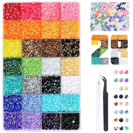 Quixotical 28000 Pcs Diamantes para Uñas 3mm, 28 Colores Rhinestones Flat Back, Bedazzling Kit para Nail Art y Manualidades, Cristales para Manualidades DIY Decoración Uñas Ropa (Sin Pegamento)