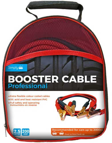 Simply SP200 Professional Jump Booster Cable - Recommended for cars up to 2000cc - 200AMPs - 2.5 Metres(Packaging May Vary), 2.5 Metre