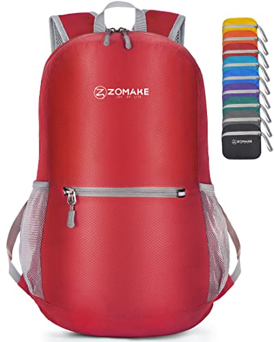 ZOMAKE Ultraleicht Faltbarer Rucksack Packbare Backpacks 20L,Kleiner Faltbar Rucksäcke Wanderrucksack Wasserdicht für Damen Herren Outdoor Wandern(Rot)