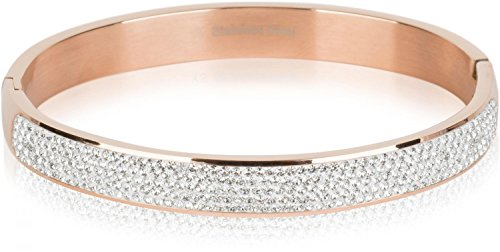 styleBREAKER Armreif aus Edelstahl mit Strasssteinen, Clipverschluss Armband, Schmuck, Damen 05040101, Farbe:Rosegold