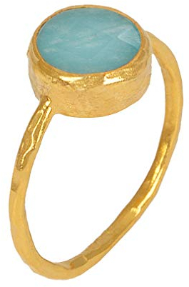Sarah Bosman Ring Damen Gold Aqua Jade - Damenring Silber Vergoldet Eingefasster Edelstein Türkis - 9 mm Durchmesser - Größe 52 - SAB-R02AQUJADg-52