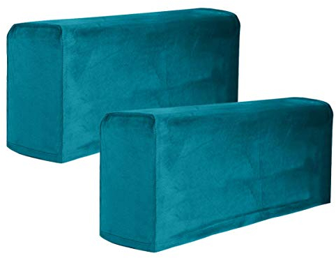 LIOOBO 2 x Sofa-Armlehnenbezüge, Stretch-Sofa-Schonbezug, Möbelschutz, Sessel, Armlehne, Schonbezug für Liegestuhl, Blau