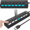 Retoo Hub USB 2.0 7 Port Adapter mit Power Schalter und LED Datenhub Aktiv mit EIN/Aus-Schalter fur PC Laptop Powerbank USB Mehrfach Ports Verteiler mit Langes Kabel Multiport
