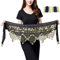 AWOCAN Bauchtanz-Hüftschals für Damen, Chiffon, baumelnd, Bauchtanz, Hüftschal, Wickelrock, Bauchtanz, Taillengürtel mit Münzquaste, 3 Stück, Schwarz , Einheitsgröße