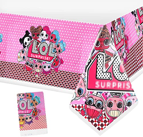 LOL Tischdecke, Party-Tischdecke, Größe 180 x 108 cm, abwischbar, mehrfach verwendbar, Tischtuch, Dekoration, Geburtstag, Mottoparty, LOL-Surprise Party-Zubehör Rechteckige Plastik Tischdecke