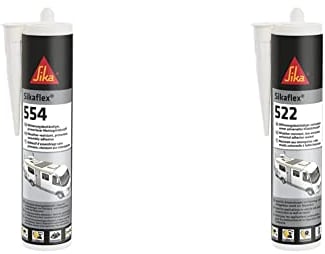 Sika - Sikaflex-554, vielseitig einsetzbarer, witterungsbeständiger, primerloser Montageklebstoff, 300 ml, weiß & Sikaflex-522 witterungsbeständiger, UV-stabiler, haftstarker Dichtstoff, 300ml, weiß