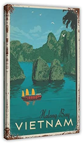 RIPEX Vintage Reiseposter Vietnam Halong Bay Leinwand Poster Schlafzimmer Dekor Sport Landschaft Büro Zimmer Dekor Geschenkrahmen Stil 60 x 90 cm
