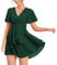 PCEAIIH Women's Cocktail Dresses Short Sleeve Empire Skater Dress Deep V-Neck Waist Tie Ruffle Mini Swing Dresses L Dark Green