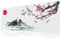 EFISH Tappetino esteso per mouse giapponese, da gioco, bianco con fiori di ciliegio (80×30×0,3CM) di grandi dimensioni con bordi cuciti, base in gomma antiscivolo