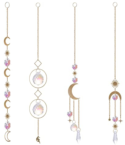 Bztzhm 4 Stück Sonnenfänger Kristall, Regenbogen Mond Anhänger Kristalle, Hanging Kristall Fensterdeko, Ornament Kristallkugeln, Fenster Anhänger, für Fenster Haus Garten Party Hochzeit Dekoration