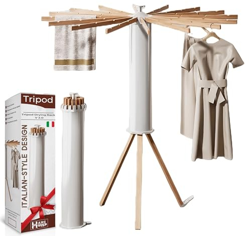 Tripod Clothes Drying Rack – Foldable Laundry Stand, Indoor & Outdoor Holder for Clothing - Space Saving Hanger with 16 Poles and 315 inches Capacity, Octopus Style, Collapsible Garment Rack