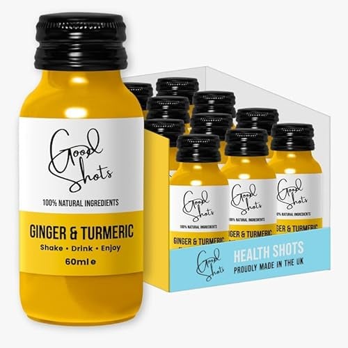 The Good Shots - Ginger and Turmeric Health Shot Drinks, High Strength, Vegan, Immune Support, Fresh Turmeric Root and Ginger Bottles Multipack, Made with 100% Pressed Juice