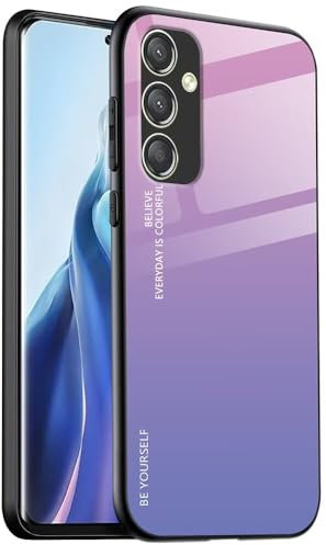 EASSGU Custodia Adatta per Samsung Galaxy A35 5G (6.5 Inches), Cover Posteriore in Vetro Sfumato Custodia per Cellulare Anti-Caduta e Anti-Graffio - Rosa Viola