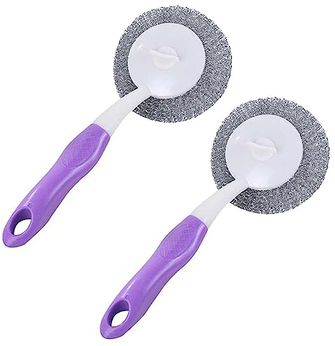 2 Packs Stainless Steel Sponges Scrubbing Scouring Pad Steel Wool Scrubber Metal Scrubber Scouring Pads Ball for Pot Pan Dish Wash Cleaning for Removing Rust with Handle