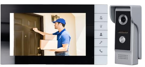 Sistema di Videocitofono, Grandangolo da 90 Gradi 52 Suonerie Comodo Kit Videocitofono per Campanello Schermo da 7 Pollici Visione Notturna a Infrarossi per la Casa (Spina UE