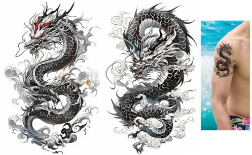 Lot de 2 tatouages temporaires dragon japonais TBS8546 8550