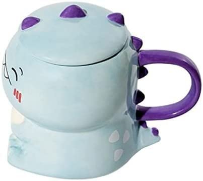 Tazas de café reutilizables Taza de cerámica de dinosaurio lindo de dibujos animados Taza de café pintada a mano creativa con cuchara Taza de agua para bebida de leche Linda (Color: Bu, Tamaño: 450