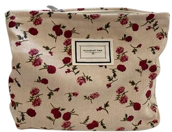 QKEPCY Trousse de Toilette Motif Floral Velours Côtelé Pochette Cosmétique Sac Maquillage Rangement Voyage Pratique Fermeture Éclair