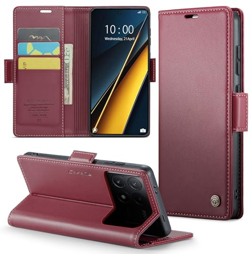 Phernykas Coque pour POCO X6 Pro Étui Portefeuille Wallet Cover en Cuir PU avec Cartes Magnétique et RFID Protection Antivol Folio Housse POCO X6 Pro 5G Case, Vin Rouge
