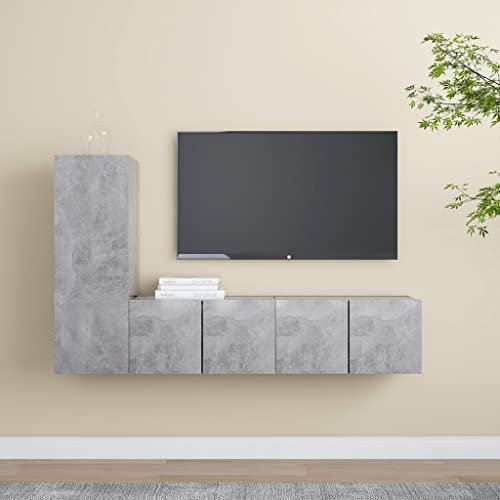 OHOOWOO Ensemble de Meuble TV 3 pcs Gris béton Bois d'ingénierie,Meuble TV Suspendu Scandinave Gris Béton Ensemble Rangement Pratique et Design Meubles TV
