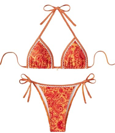 BYFINECANY Maillot de Bain Deux pièces pour Femme, imprimé Floral, Motif Cachemire, Bikini d'été, Dos Nu