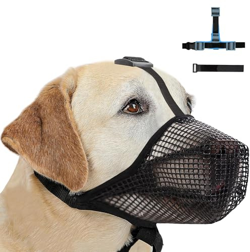 Dog Muzzle for Large Dog, Muzzles with Touch Fastener Straps, Breathable Pet Mask DogsTraining for Biting Chewing, Soft Mesh Muzzle for Small Medium Large Dogs