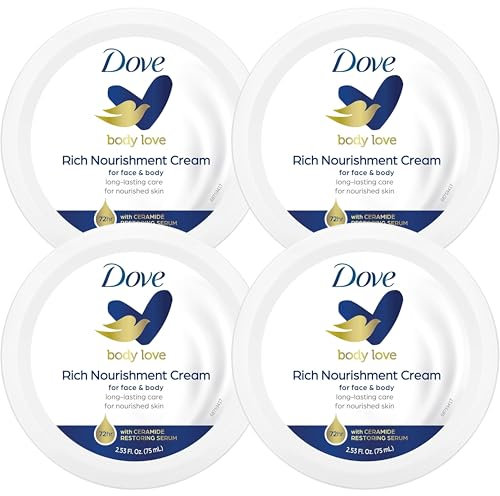 4 Pack Bundle - Dove Body Love Rich Nourishment Cream For Face And Body (4x 75ml). Long-Lasting Care For Nourished Skin.