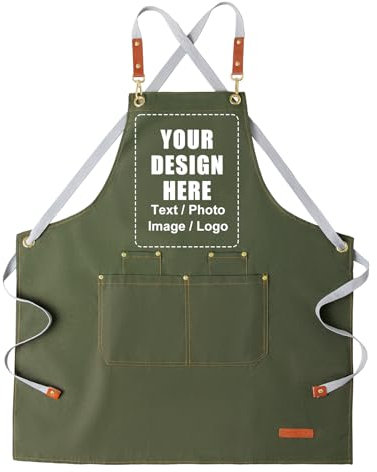 Generisch Schürze Personalisiert mit Bild und Text, Grillschürze Herren Damen, Verstellbare Kochschürze mit Taschen, Wasserdichte Schürzen für Küche Grill Garten (Armeegrün)