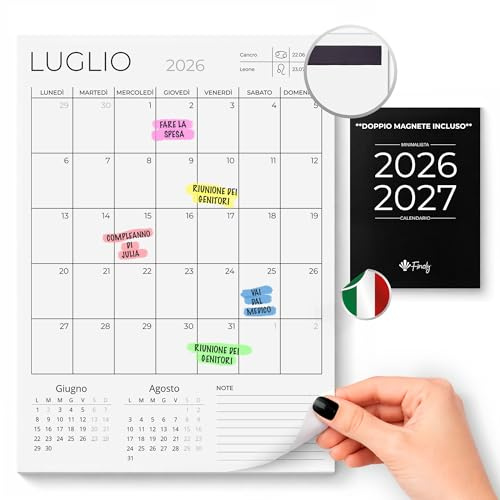 Finoly Calendario Magnetico Frigo Verticale Luglio 2026 – Dicembre 2027 | (18 Mesi) A4 | Calendario Magnetico Frigo 2026 | Calendario 2026 2027