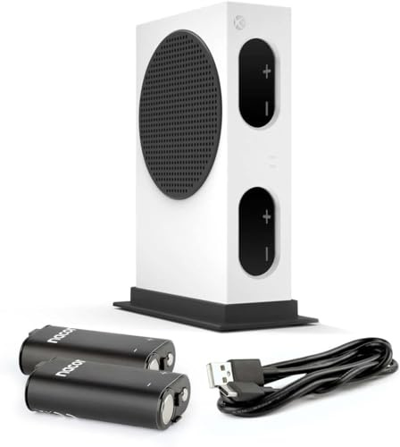 Nacon Double Chargeur pour Manettes Xbox Series X|S & Xbox One + Deux Batteries Rechargeables Haute capacité - Câble USB 1 mètre – Officielle Xbox (Style Series S + 2 Batt. + Cable)