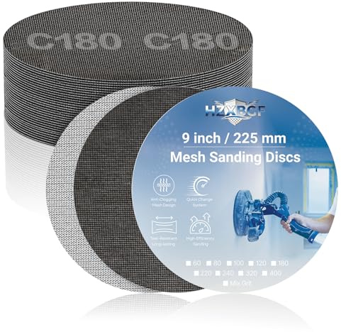 HZXBGF Disques Abrasifs Grain 180 225 mm en Maille pour Ponceuses à Perche | 10 PCS, Anti-Colmatage Sans Poussière, Fixation Scratch, Abrasif Carbure de Silicium, Ponçage Lissage Enduit Mural Bois Métal