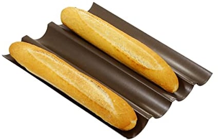 LOUIS TELLIER - Plaque à Baguettes Professionnelle Anti Adhérent - Démoulage Rapide et Parfait - Excellente conductivité thermique - Fabriqué en France, Marron