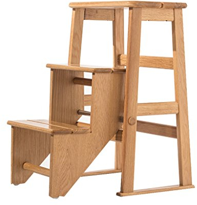 Tritthocker Klappstufen Hockerleiter Holz Home Massivholz Mobile Treppe Hocker, Dual-Use-Stühle, Drei-Stufen-Leiter